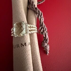 David Yurman Silver Ring with Pale Green Cushion Gemstone